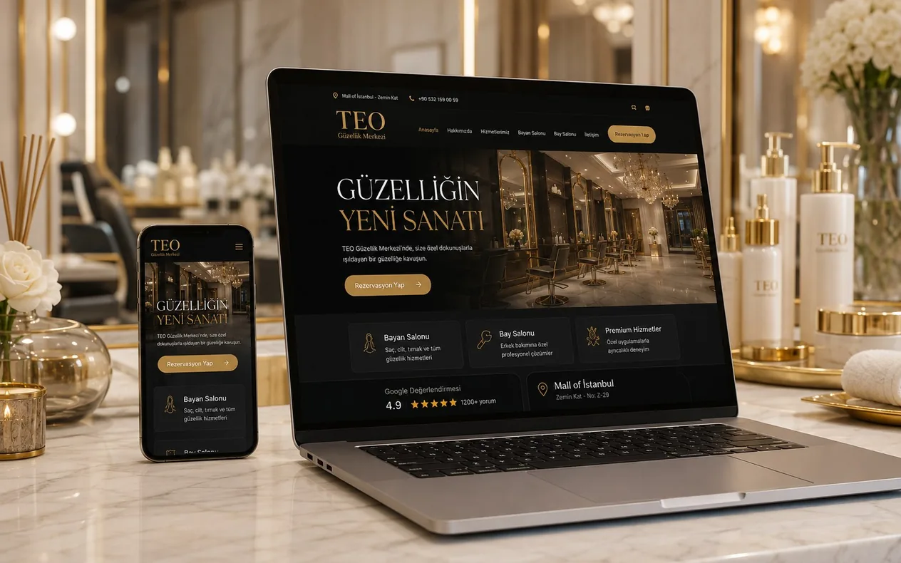 TEO Güzellik Merkezi Web Sitesi – Web Tasarım projesi mockup görseli